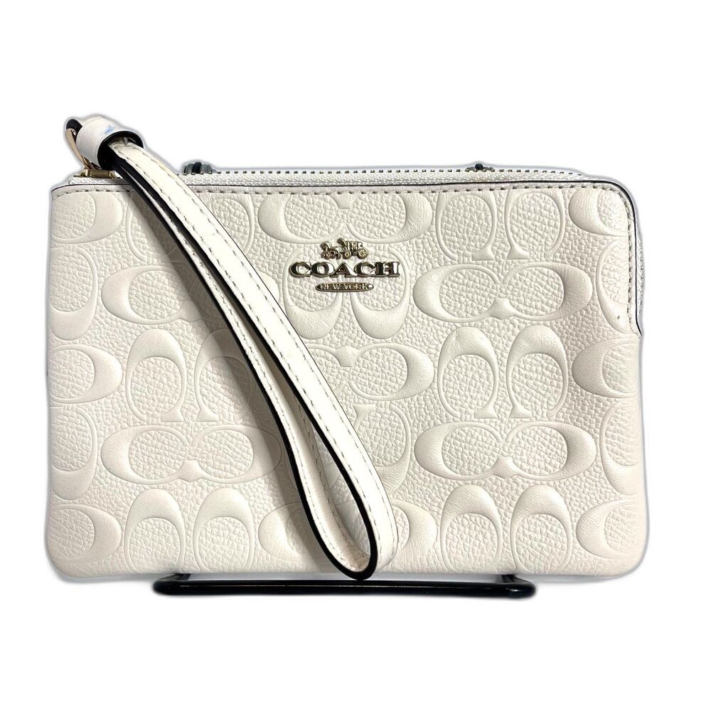 Coach Cream Pebbled Leather Corner Zip Wristlet Gold Tone Hardware
